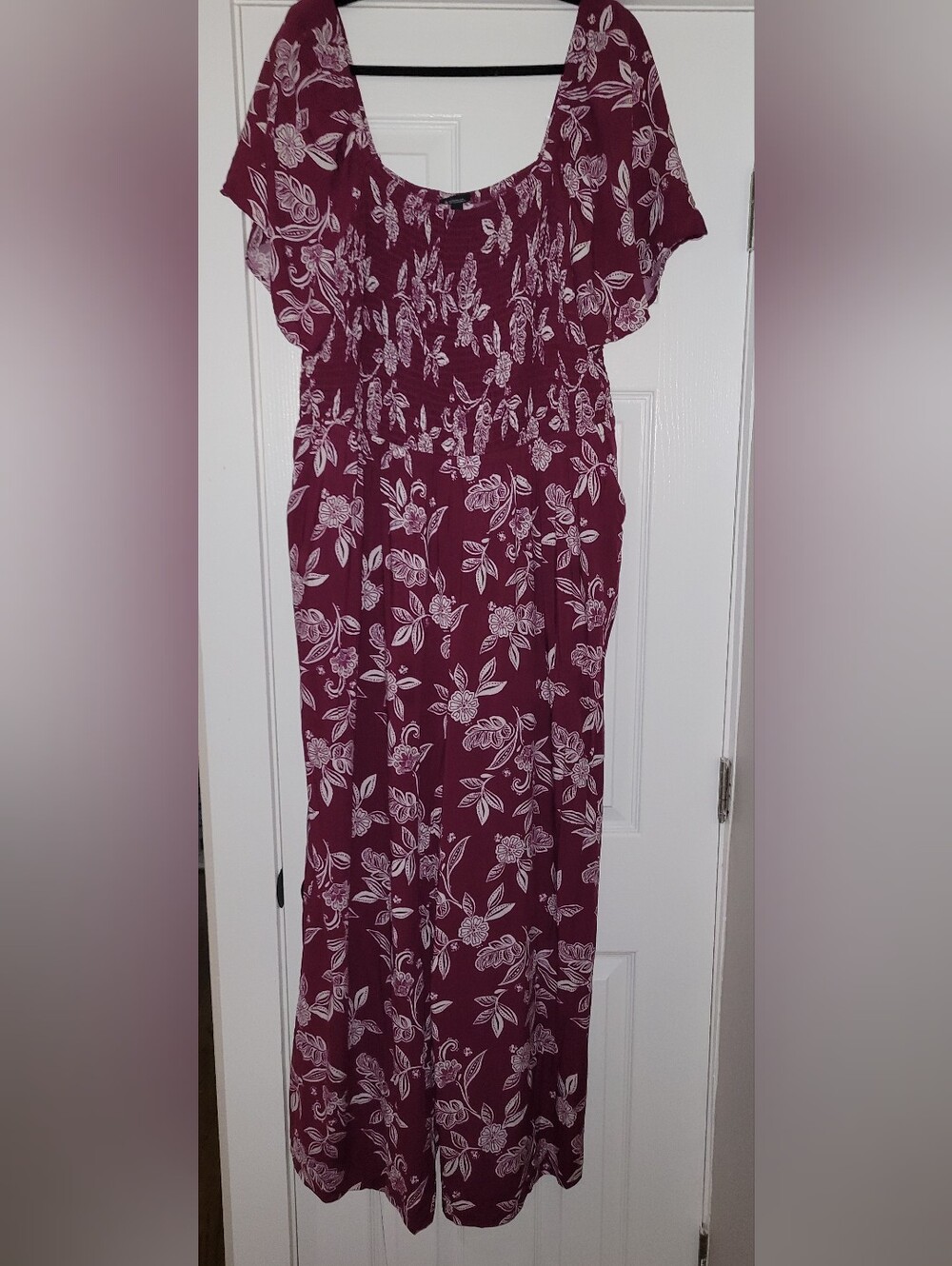 Torrid Flutter Sleeve Smocked Jumpsuit Purple Floral Size 3